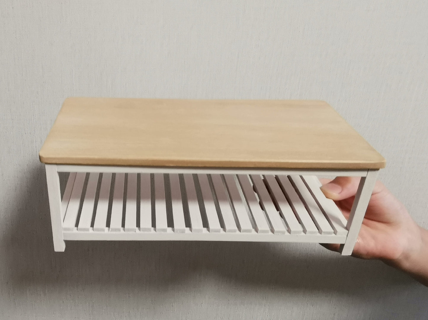 Mesa de plataforma de madera a escala 1:12, muebles para casa de muñecas en miniatura, nogal negro, dos tonos