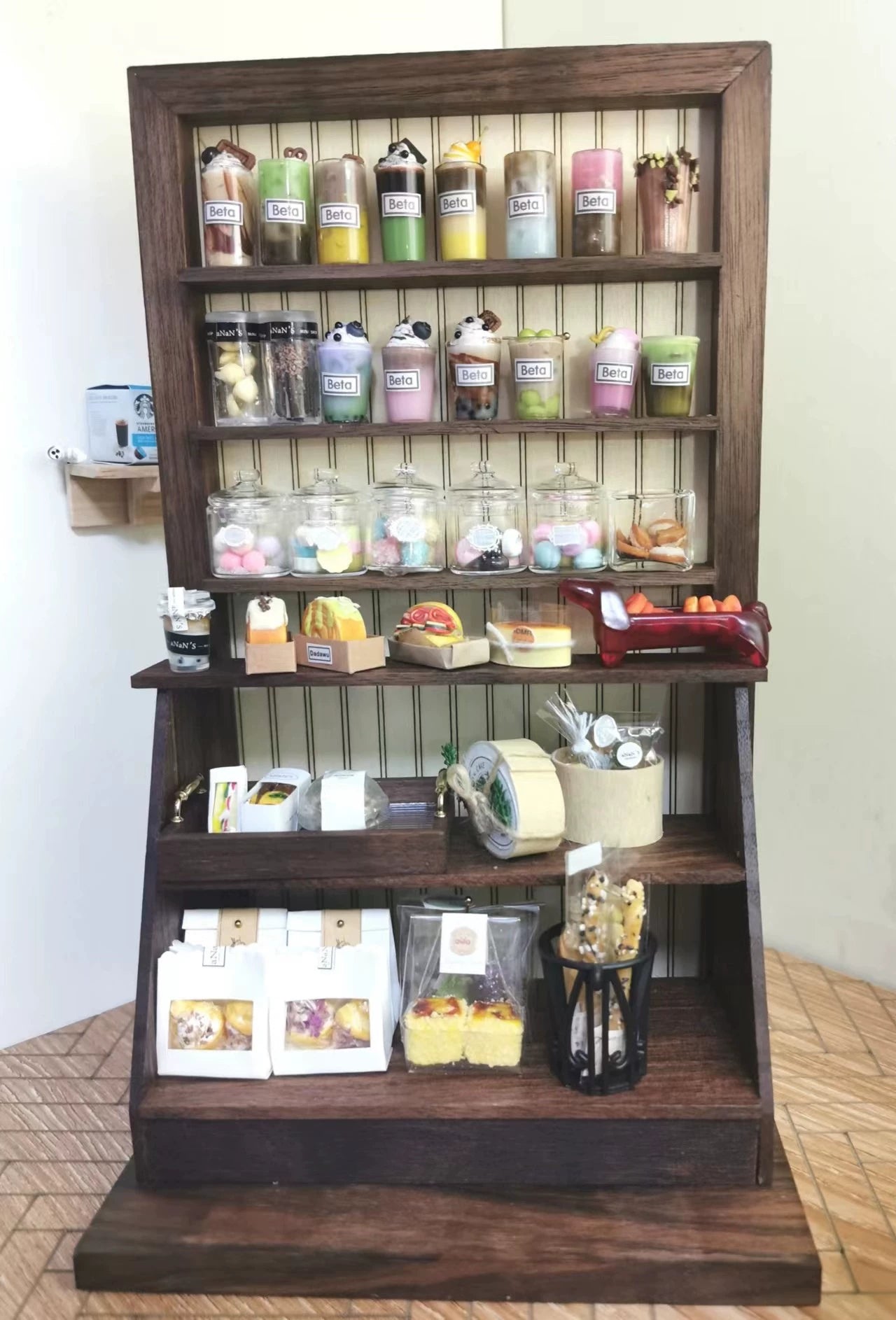 Estante de exhibición de madera a escala 1:12, muebles para casa de muñecas en miniatura, hecho a mano, nogal negro, dos usos