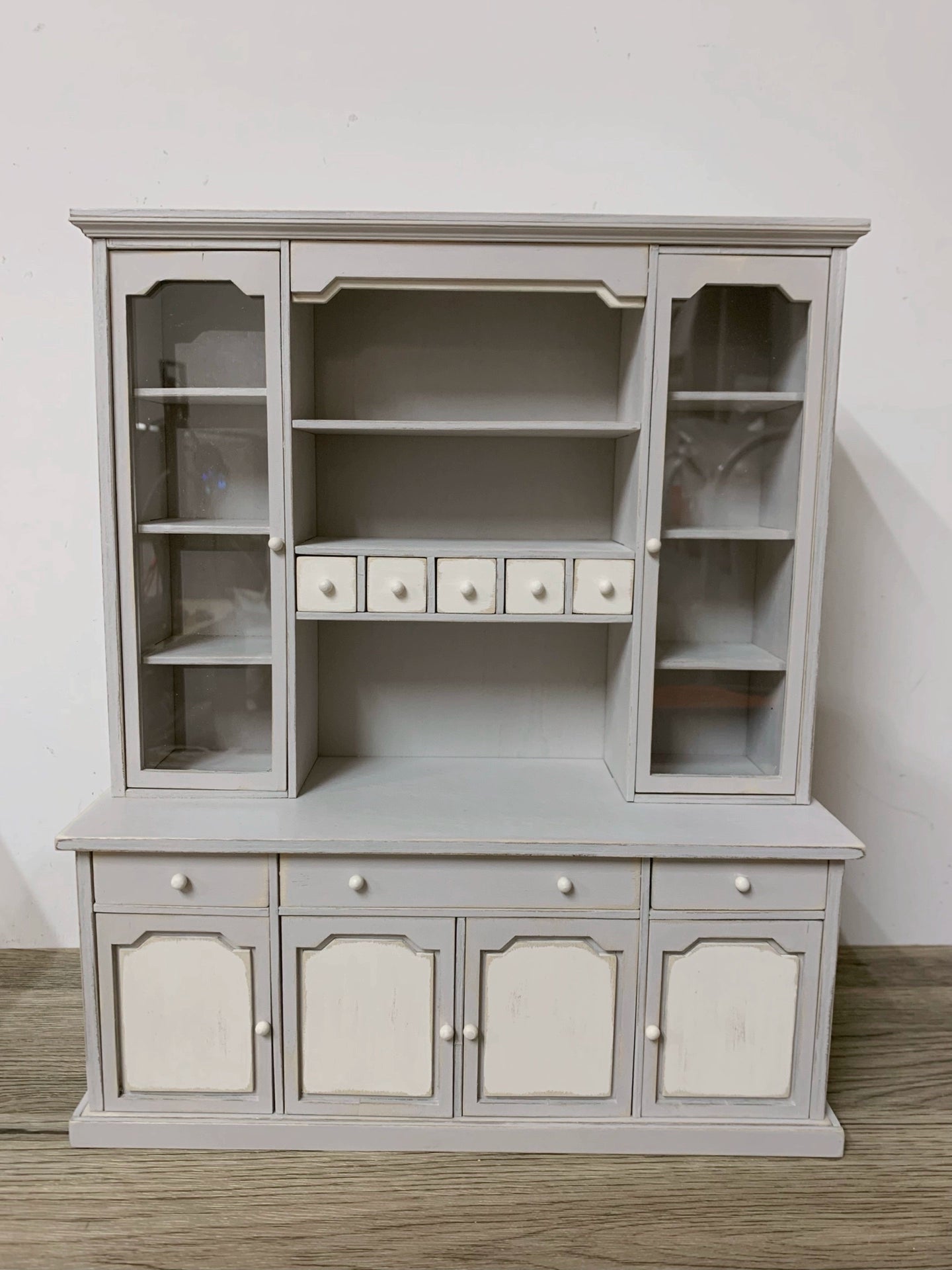 1:12 Scale Miniature Dollhouse French Vintage Distressed Sideboard Cabinet Kitchen Storage Furniture