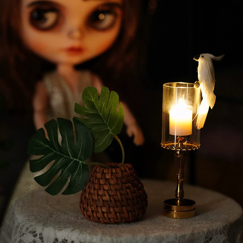 Bougeoir en verre LED pour maison de poupée miniature à l'échelle 1:6, accessoire de décoration de table romantique pour BJD Blythe