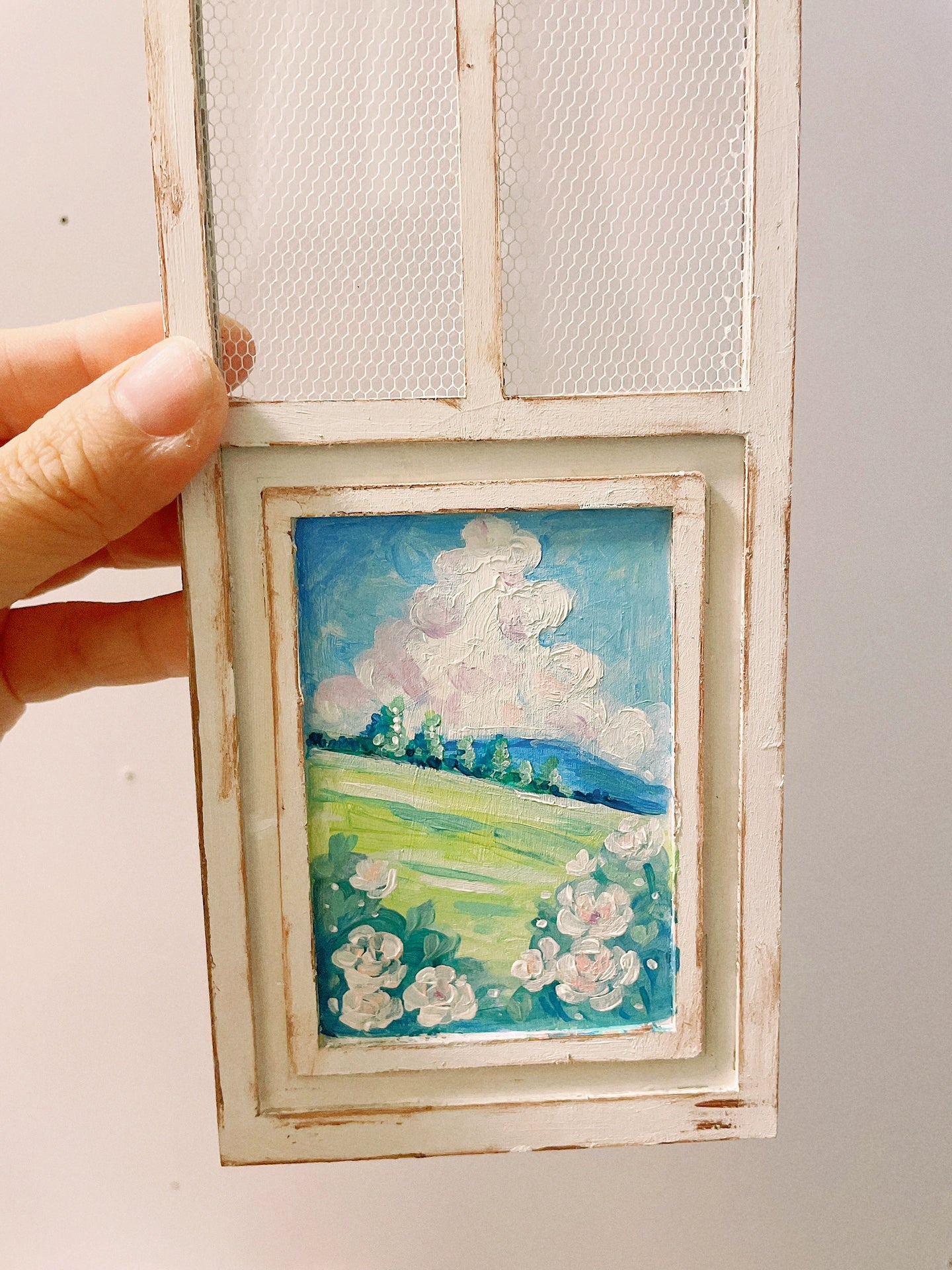 1:6 Scale Miniature Dollhouse Background Hand Painted Vintage Folding Screen For Blythe Doll Photography
