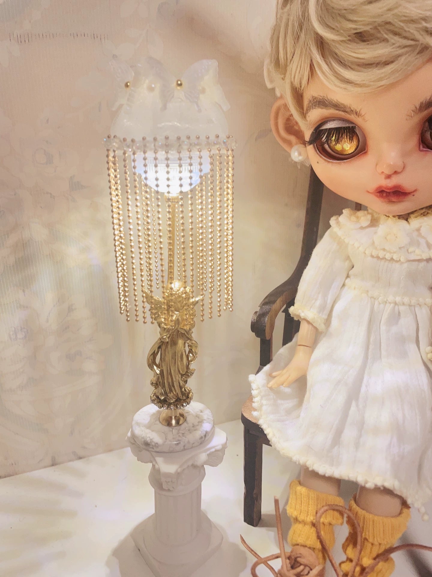 1:6 Scale Vintage Angel Floor Lamp With Remote Miniature Dollhouse Lighting For Blythe Dolls