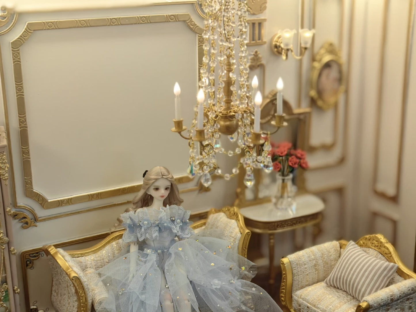 Lustre miniature en cristal à l'échelle 1:6 pour maison de poupée BJD Blythe Barbie