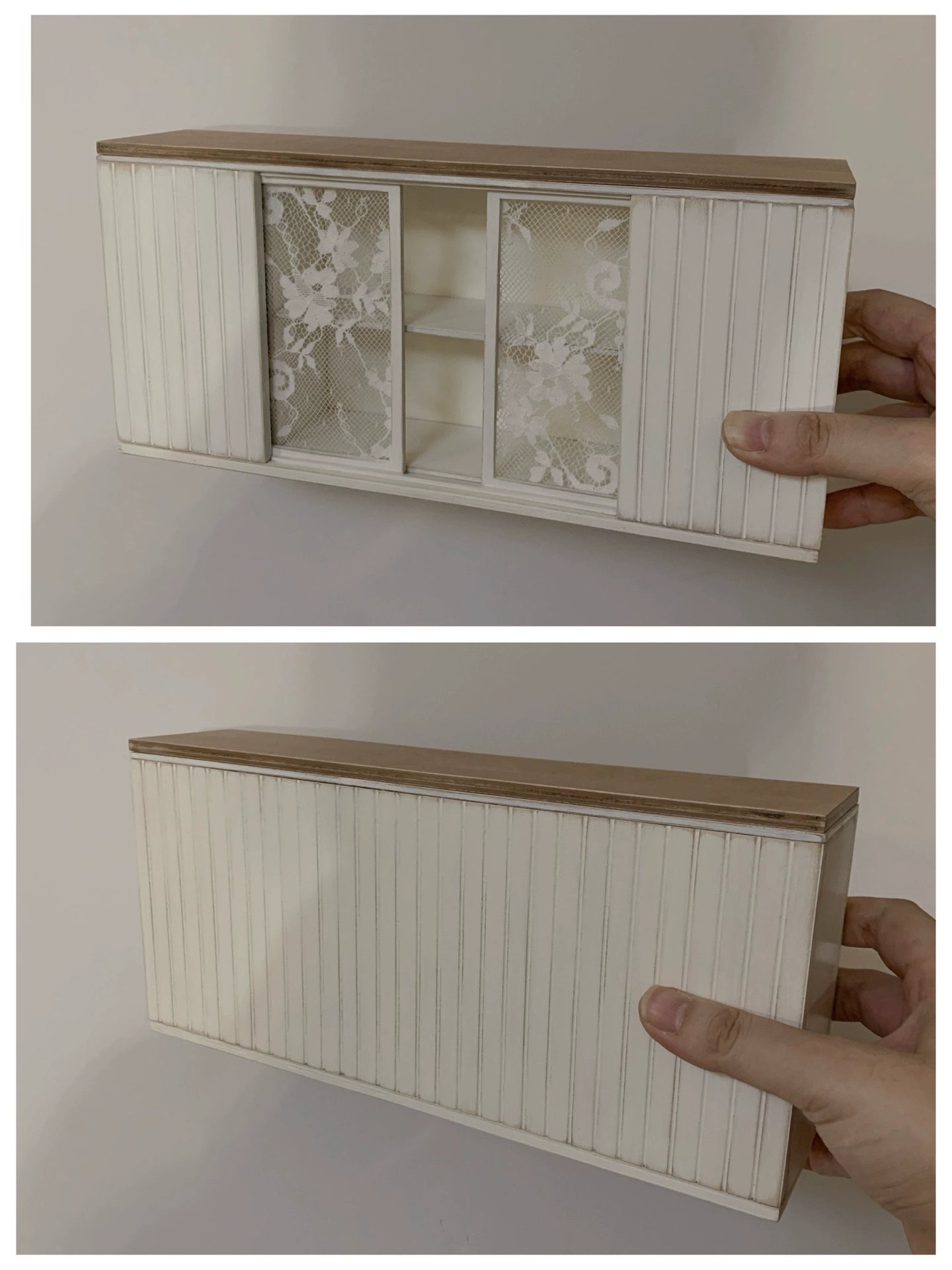 1:12 Scale Vintage Lace Distressed Side Cabinet Miniature Dollhouse Furniture For Bar Or Living Room