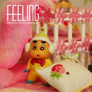 Casa de muñecas en miniatura a escala 1:24, dormitorio con luces inalámbricas, regalo de cumpleaños con temática de Shin Chan.