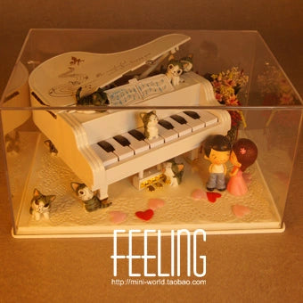 Piano miniature à l'échelle 1:12 avec scène de chat romantique - Cadeau idéal pour la Saint-Valentin