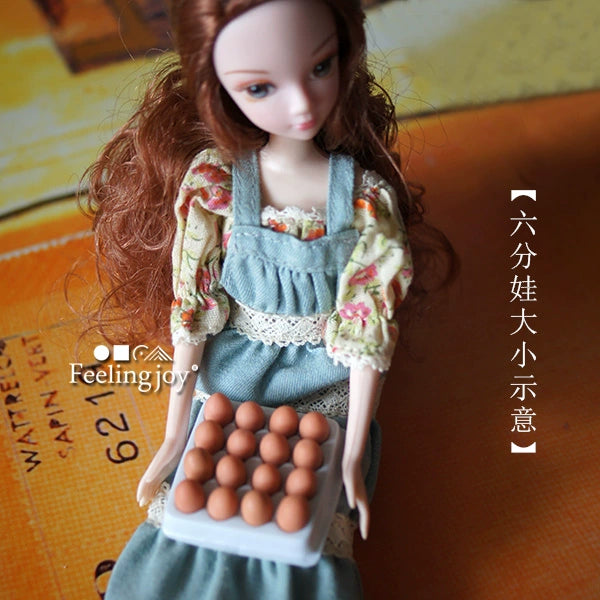 Accesorios para casa de muñecas en miniatura a escala 1:12 1:6, bandeja para huevos falsa, accesorios de comida en miniatura, juego de simulación de huevos de gallina