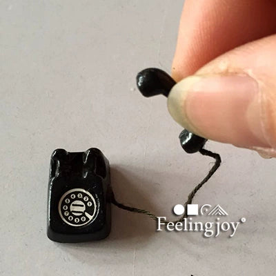Accesorios para casa de muñecas en miniatura a escala 1:24, teléfono con cable negro