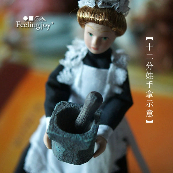 Juego de mortero y maja de piedra en miniatura para muebles de casa de muñecas (escala 1:6 y 1:12)
