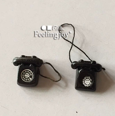 Accesorios para casa de muñecas en miniatura a escala 1:24, teléfono con cable negro