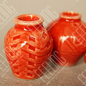 Jarrón de cerámica roja en miniatura para decorar casas de muñecas (accesorios a escala 1:12)
