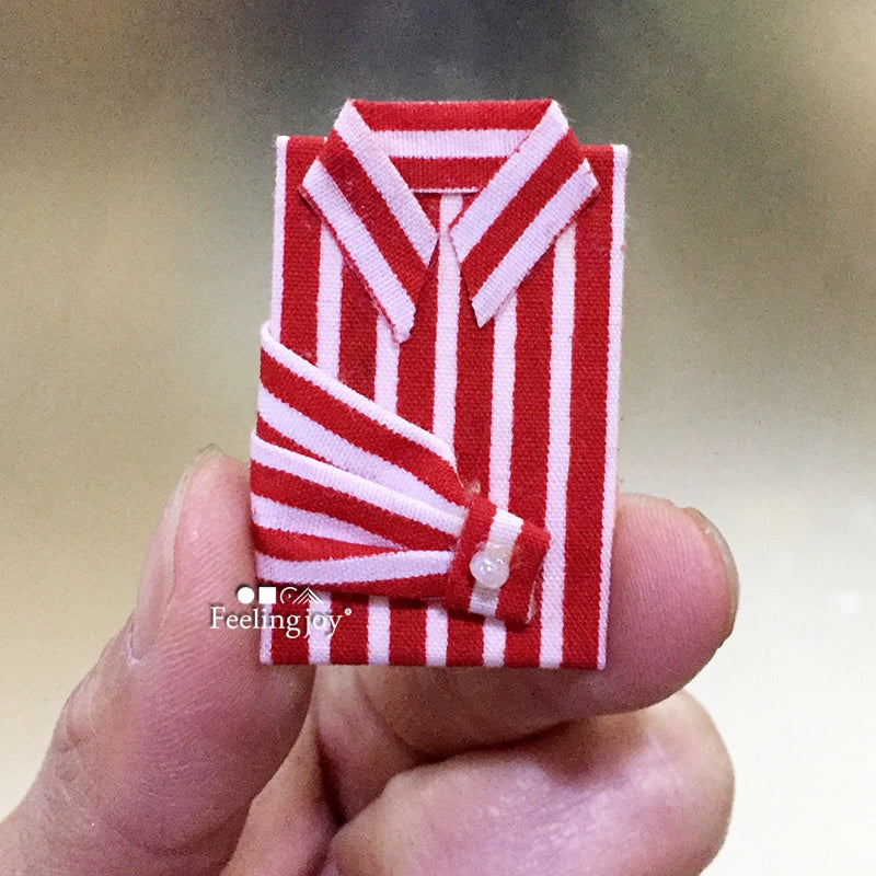 Ropa para muñecas BJD a escala 1:12 y 1:6, escena de casa de muñecas en miniatura, camisa a rayas rojas y blancas