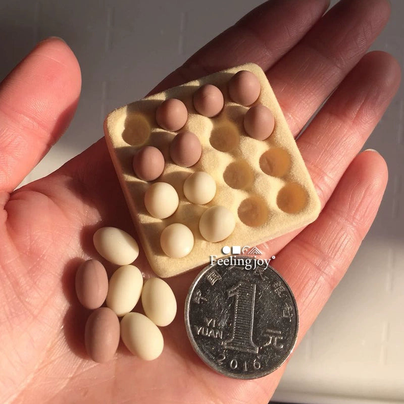 Accesorios para casa de muñecas en miniatura a escala 1:12 1:6, bandeja para huevos falsa, accesorios de comida en miniatura, juego de simulación de huevos de gallina