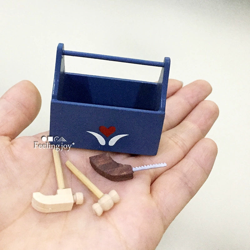 Caja de herramientas familiar de simulación de accesorios para casa de muñecas en miniatura a escala 1:12