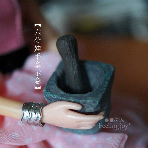 Juego de mortero y maja de piedra en miniatura para muebles de casa de muñecas (escala 1:6 y 1:12)