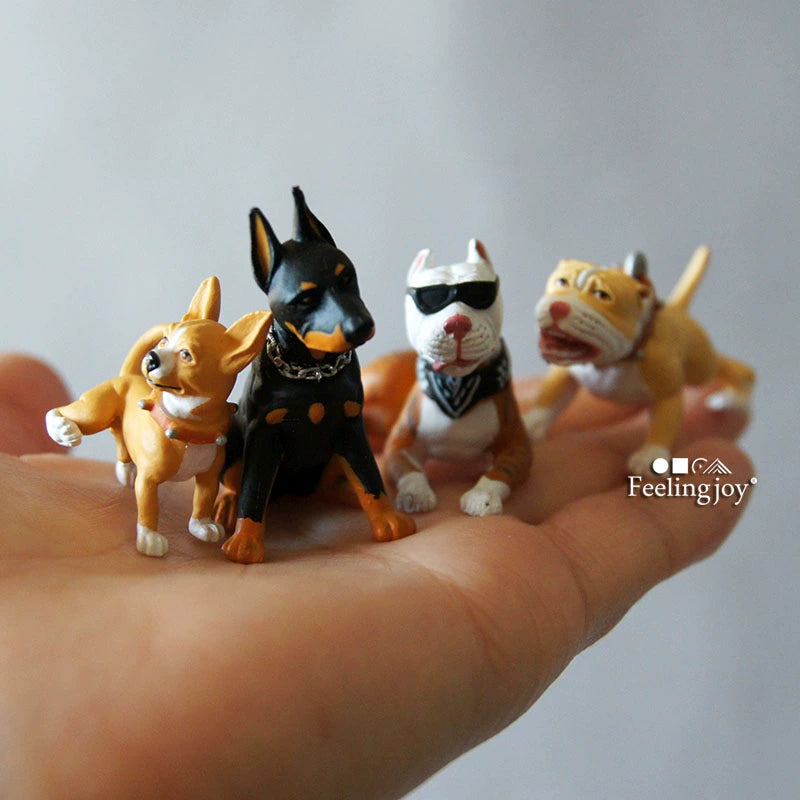 Figurines miniatures de chiens pour maison de poupée à l'échelle 1:6 et 1:12 - Ensemble de 4 modèles d'animaux réalistes
