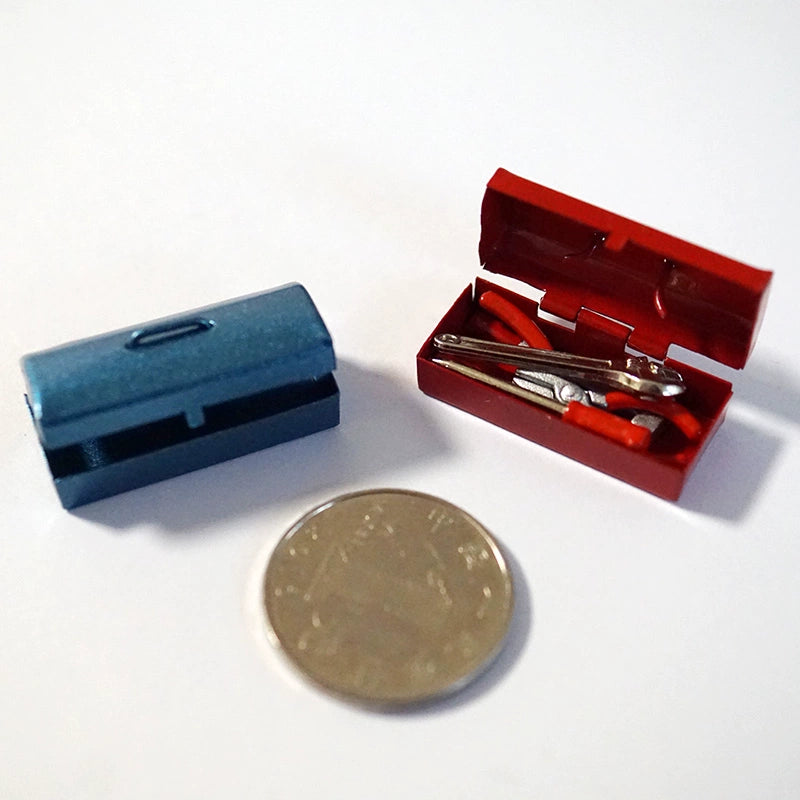 Caja de herramientas familiar de simulación de accesorios para casa de muñecas en miniatura a escala 1:12
