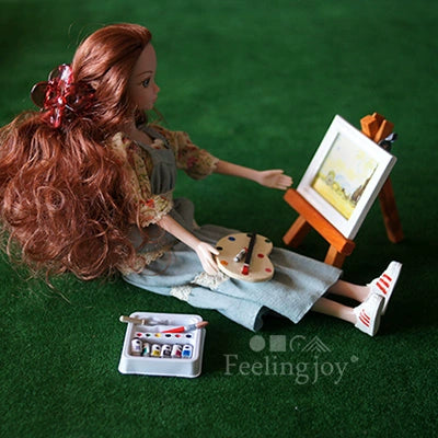 Boîte à outils de peinture miniature à l'échelle 1:6 avec accessoires amovibles pour accessoires de photographie de maison de poupée BJD