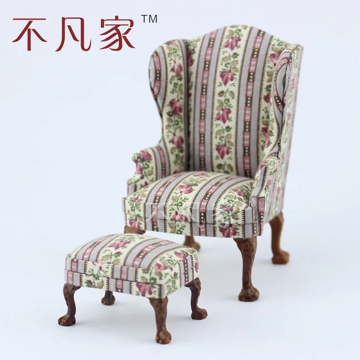 1:12 Scale Vintage Miniature Dollhouse Furniture Handcrafted Floral Single Sofa For Living Room