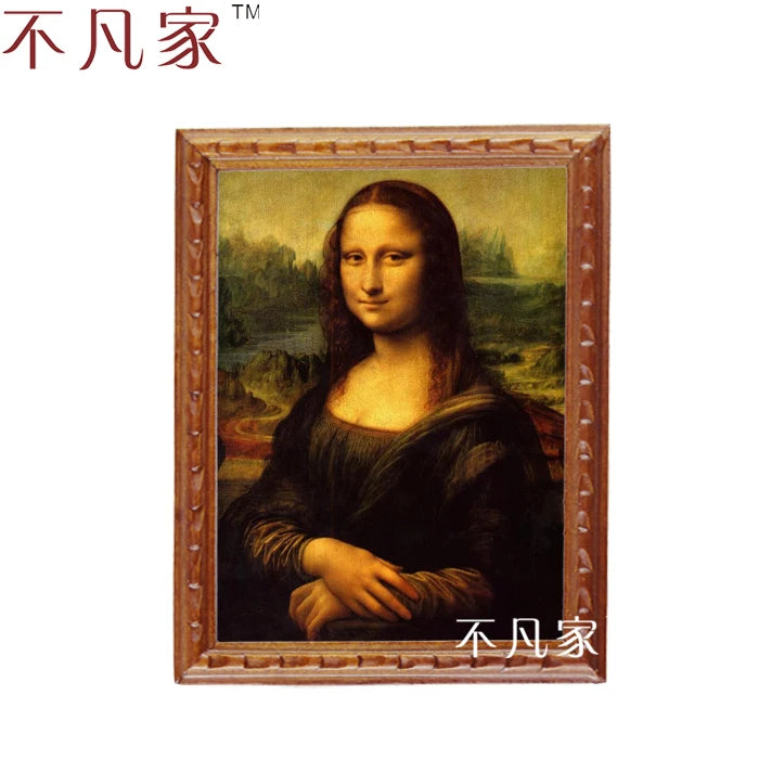 Pintura al óleo clásica de la Mona Lisa en miniatura a escala 1:12, obra de arte para casa de muñecas