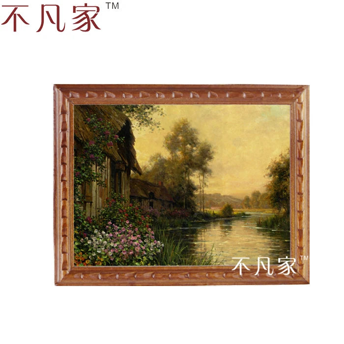 Maison de poupée miniature à l'échelle 1:12, magnifique village classique avec ruisseau, peinture à l'huile