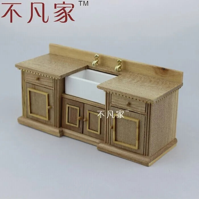 Meuble d'évier en bois pour maison de poupée à l'échelle 1:12 - Accessoire de cuisine miniature