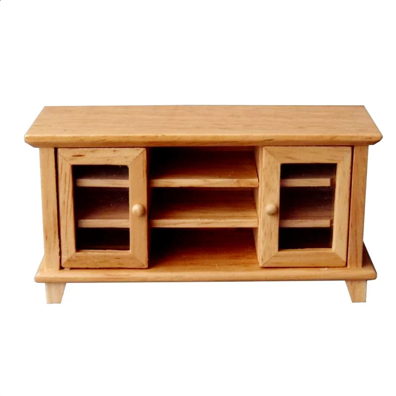 1:12 Scale Wooden TV Cabinet Stand Living Room Furniture Bench Table White And Wood Colors Miniature Dollhouse