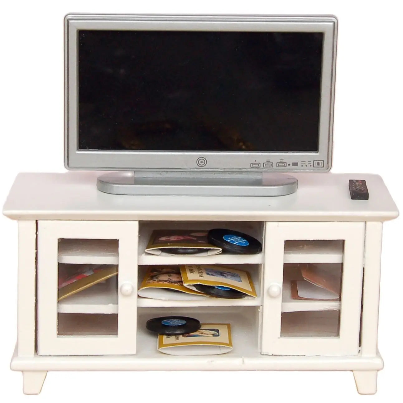 1:12 Scale Wooden TV Cabinet Stand Living Room Furniture Bench Table White And Wood Colors Miniature Dollhouse