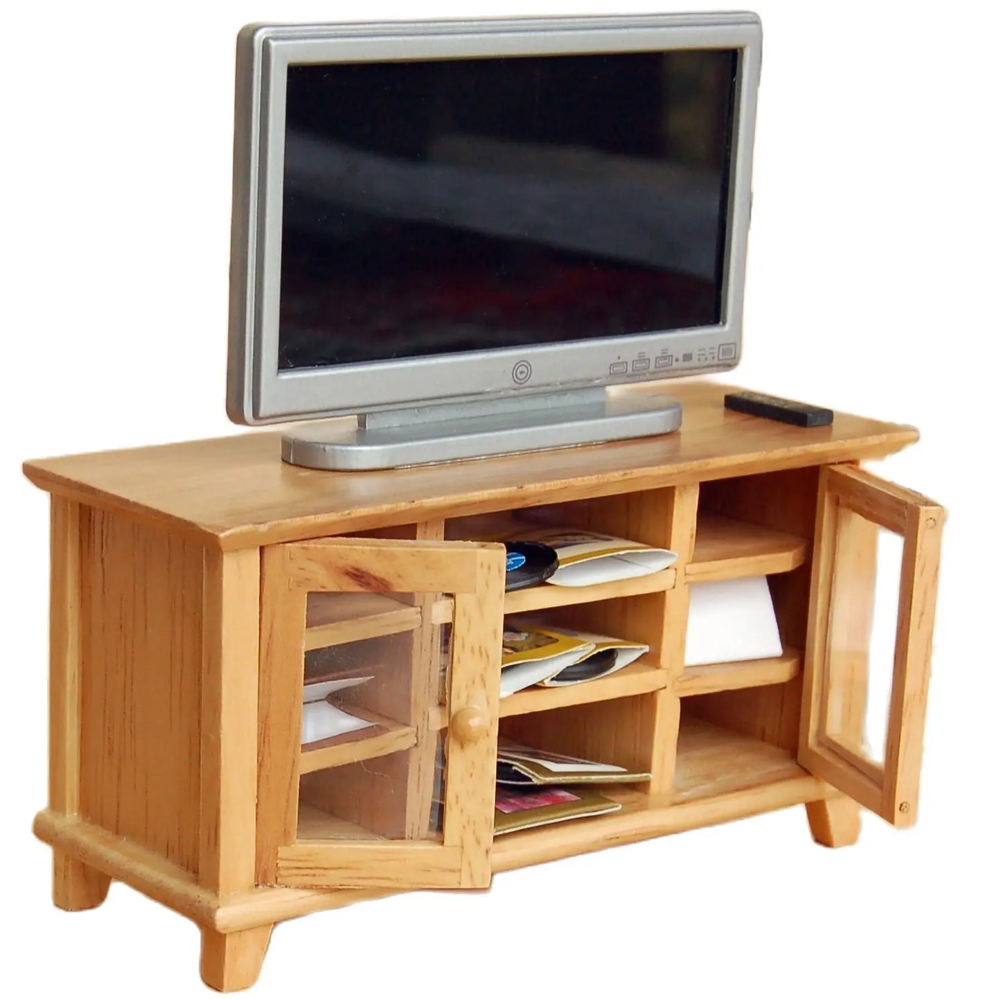 1:12 Scale Wooden TV Cabinet Stand Living Room Furniture Bench Table White And Wood Colors Miniature Dollhouse