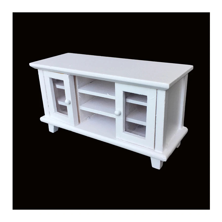 1:12 Scale Wooden TV Cabinet Stand Living Room Furniture Bench Table White And Wood Colors Miniature Dollhouse