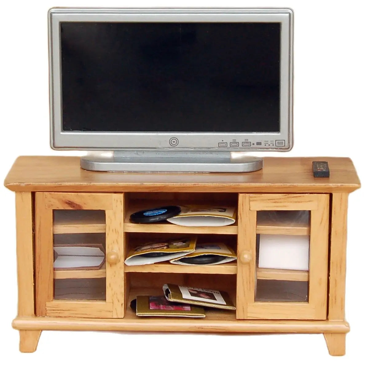 1:12 Scale Wooden TV Cabinet Stand Living Room Furniture Bench Table White And Wood Colors Miniature Dollhouse