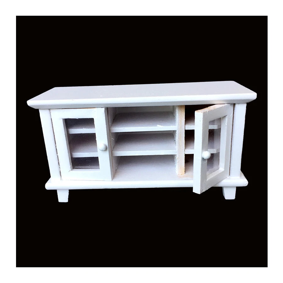 1:12 Scale Wooden TV Cabinet Stand Living Room Furniture Bench Table White And Wood Colors Miniature Dollhouse