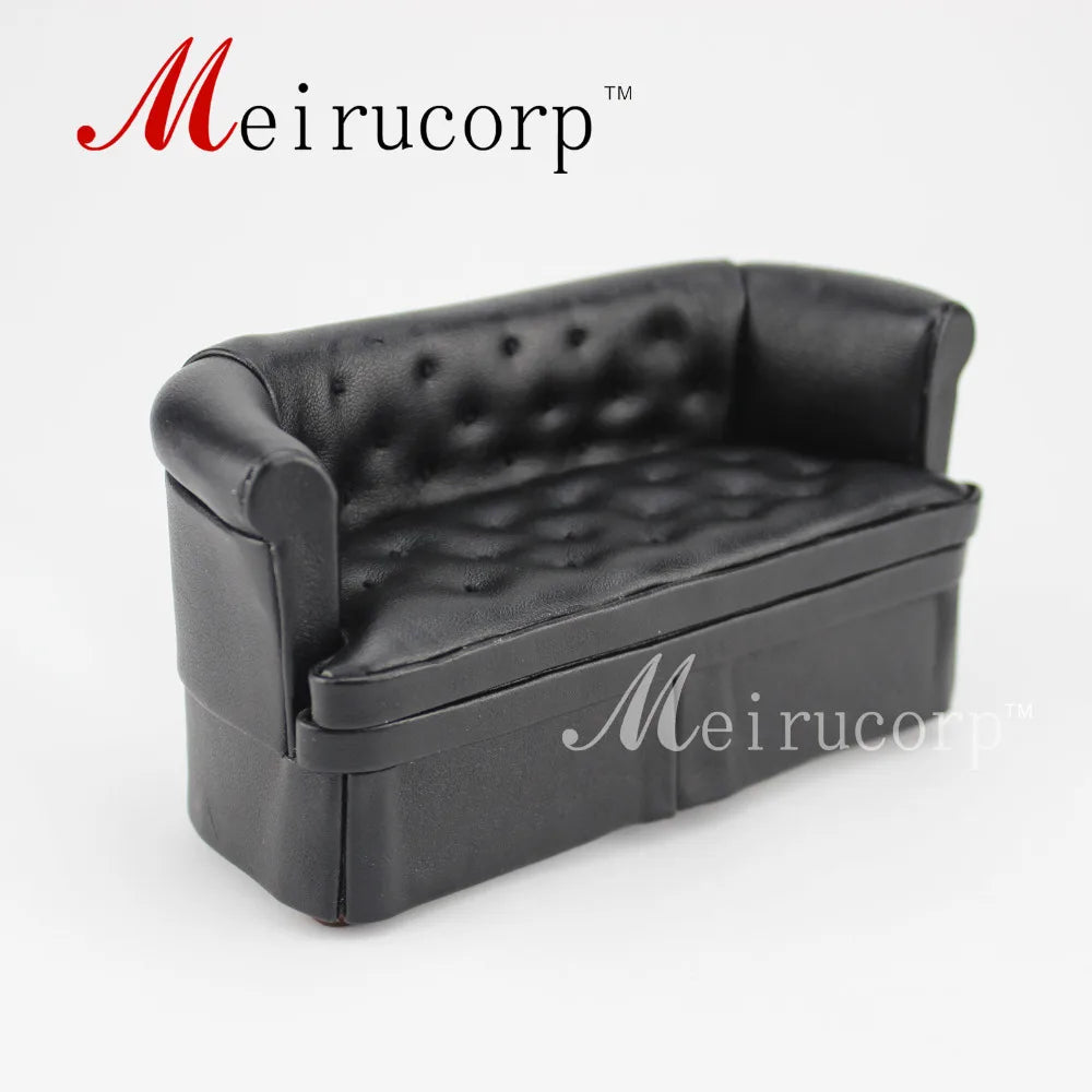 Muebles de casa de muñecas en miniatura a escala 1:12, hermoso sofá doble negro, decoración para sala de estar