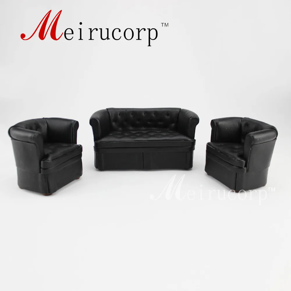 Muebles de casa de muñecas en miniatura a escala 1:12, hermoso sofá doble negro, decoración para sala de estar