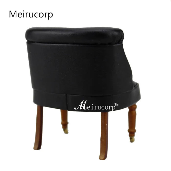 Silla de casa de muñecas en miniatura tapizada en negro a escala 1:12
