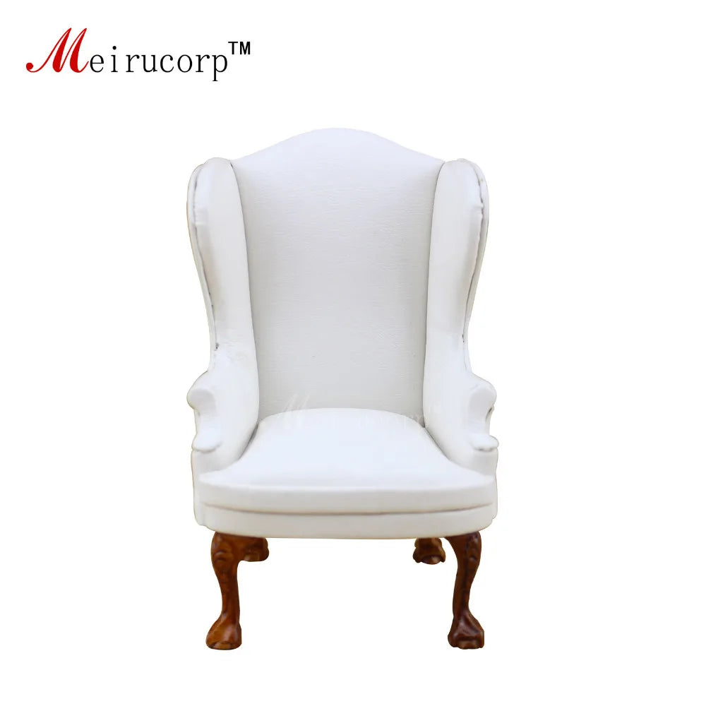 Conjunto de sillón orejero y otomana en miniatura blanca a escala 1:12 para casa de muñecas - Accesorios de alta calidad