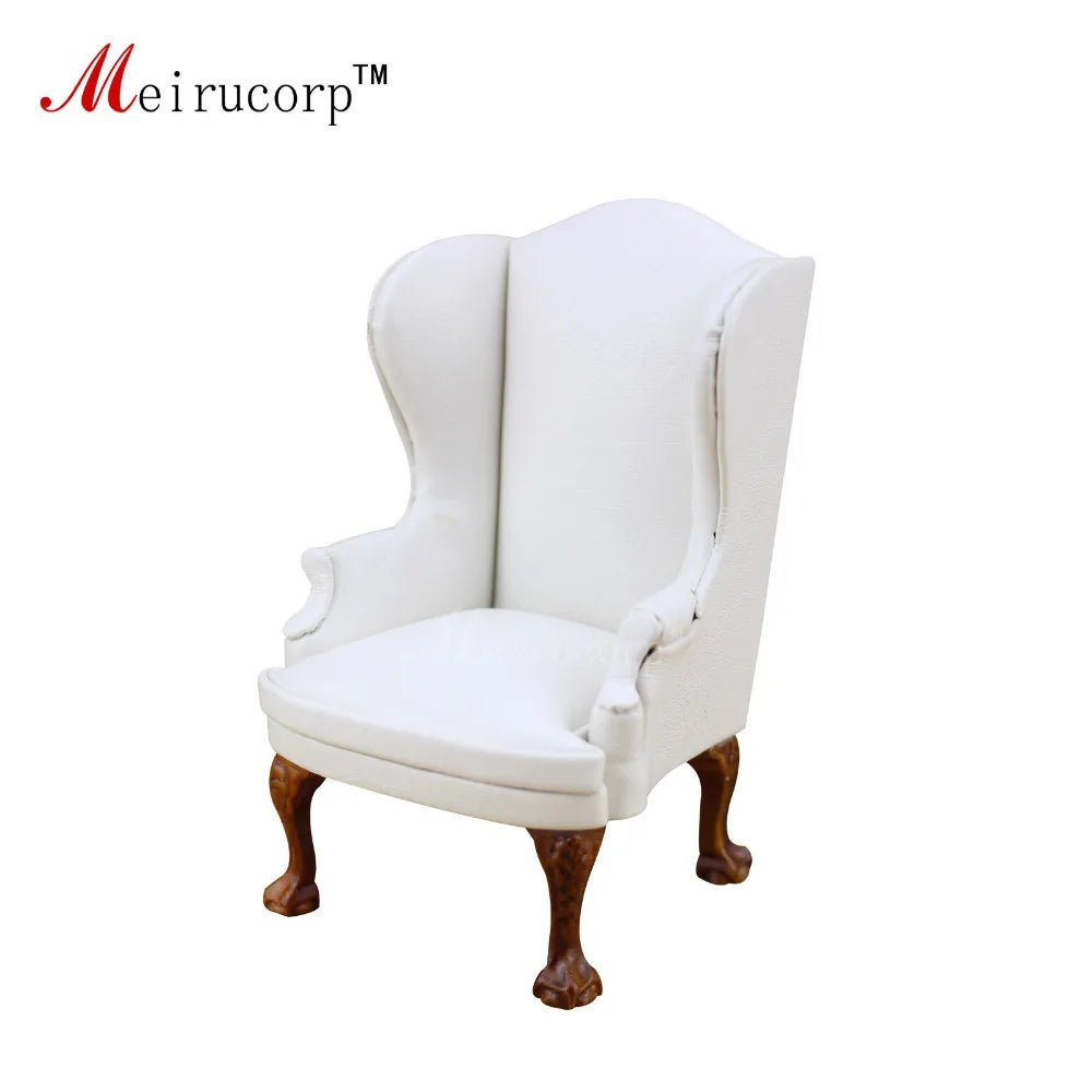 Conjunto de sillón orejero y otomana en miniatura blanca a escala 1:12 para casa de muñecas - Accesorios de alta calidad