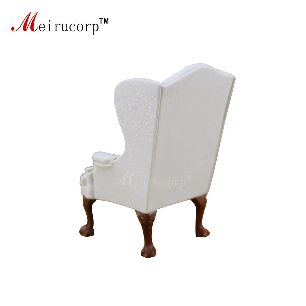 Conjunto de sillón orejero y otomana en miniatura blanca a escala 1:12 para casa de muñecas - Accesorios de alta calidad