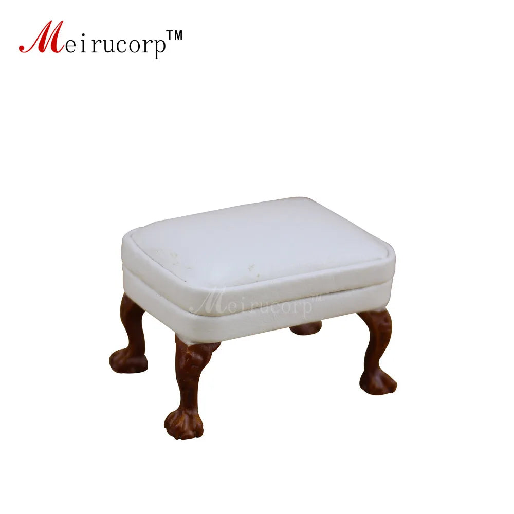 Conjunto de sillón orejero y otomana en miniatura blanca a escala 1:12 para casa de muñecas - Accesorios de alta calidad
