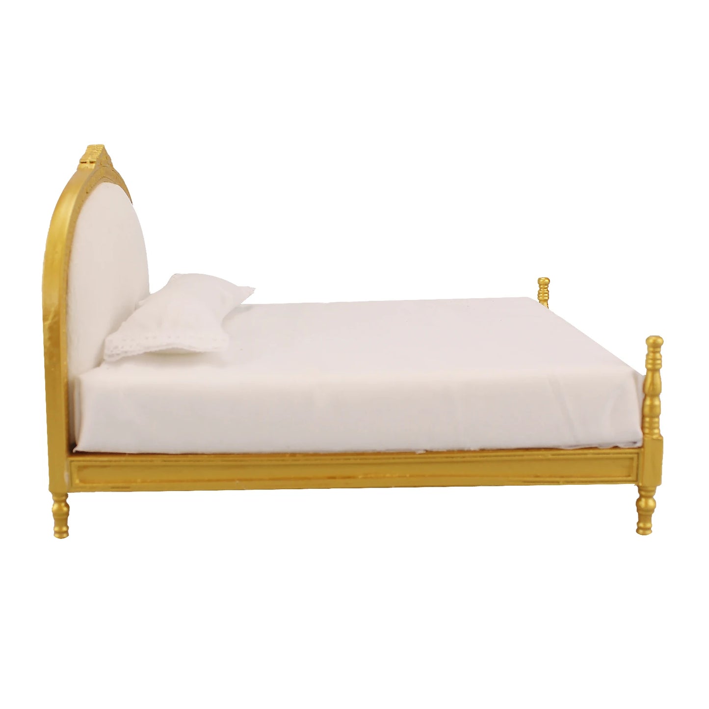 Cama doble de madera en miniatura para casa de muñecas a escala 1:12 - Modelo de mueble hecho a mano