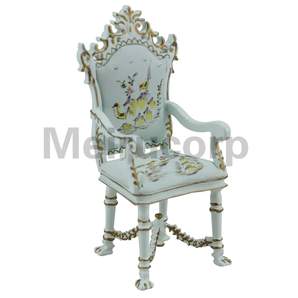 Sillón de paisaje clásico pintado a mano a escala 1:12, muebles de casa de muñecas en miniatura