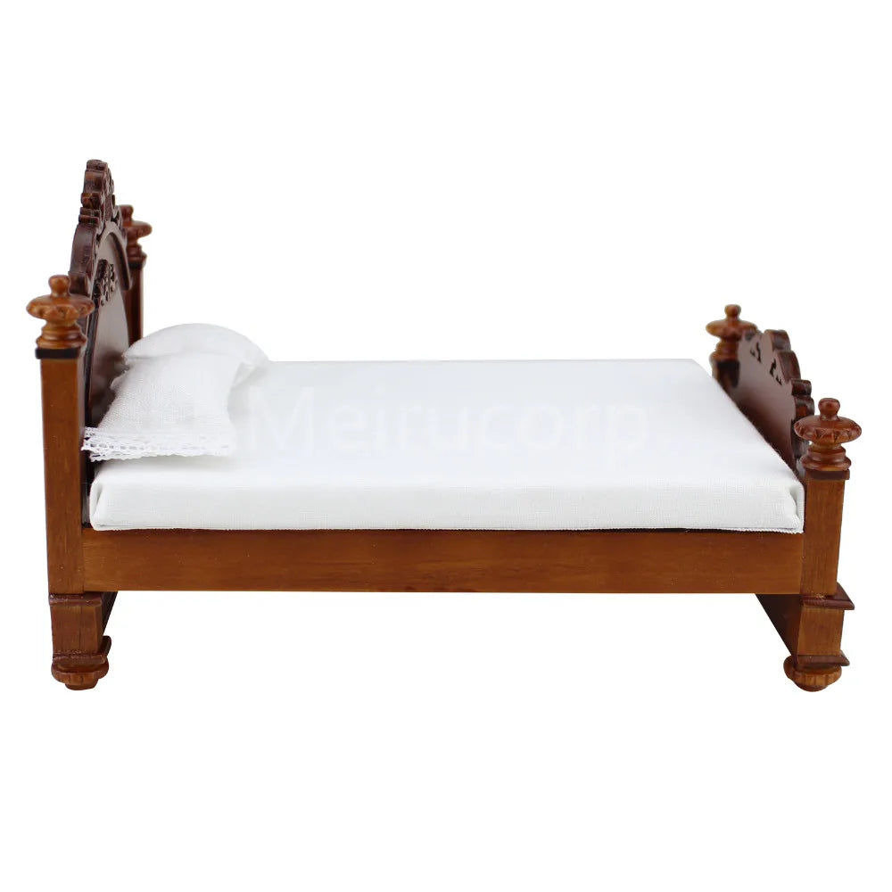 Muebles de dormitorio para casa de muñecas en miniatura a escala 1:12: cama de palacio vintage tallada a mano