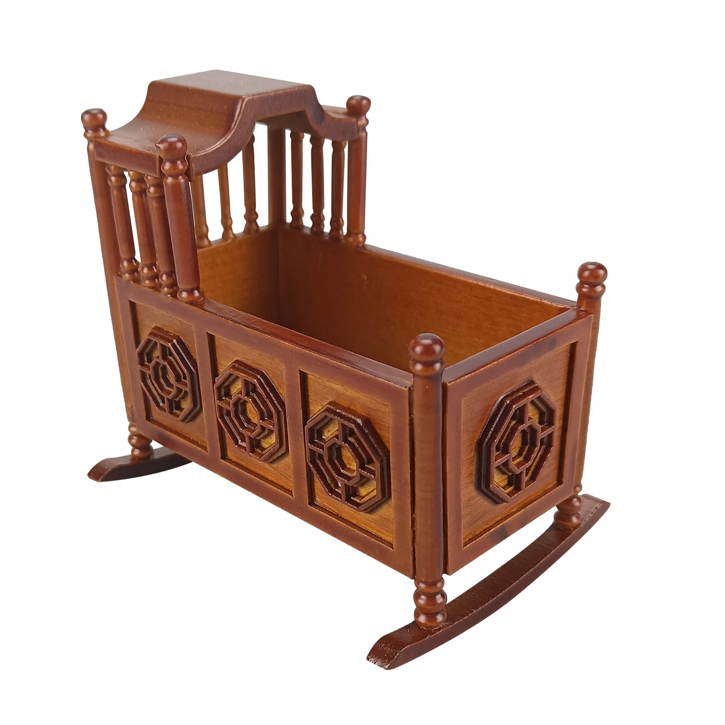 Cuna de madera a escala 1:12 para muebles de casa de muñecas y muñecas