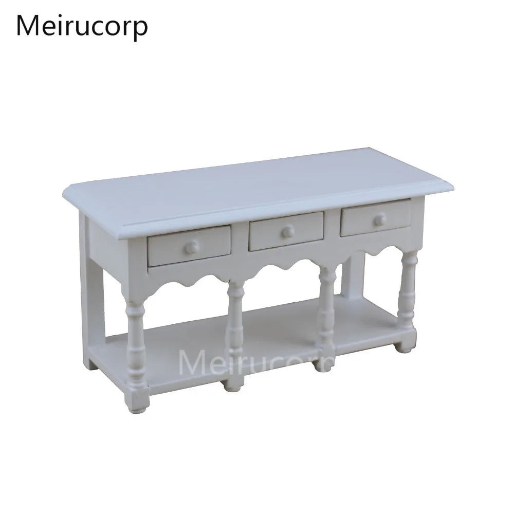 Table de cuisine blanche miniature à l'échelle 1:12 pour collection de meubles de maison de poupée