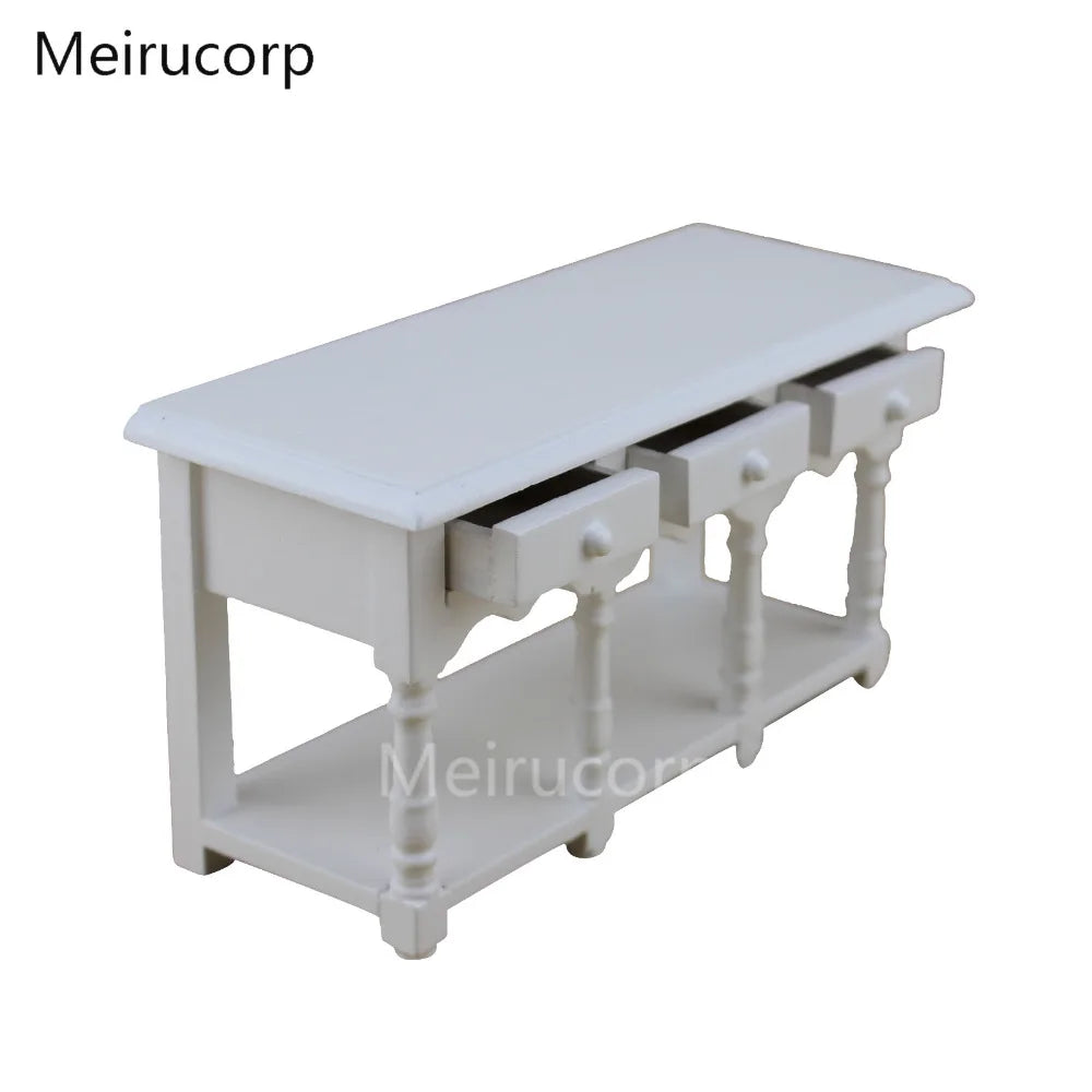 Table de cuisine blanche miniature à l'échelle 1:12 pour collection de meubles de maison de poupée