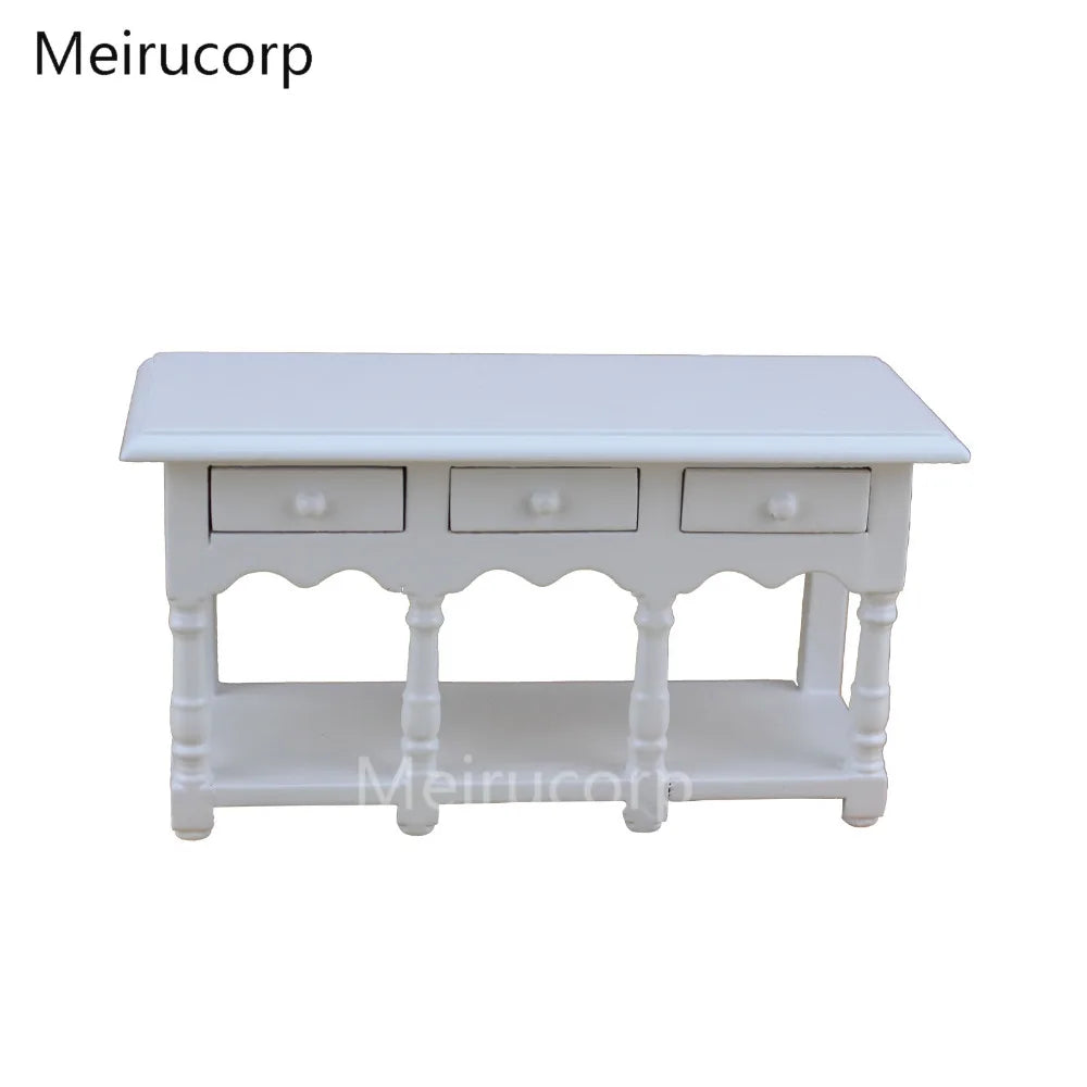 Table de cuisine blanche miniature à l'échelle 1:12 pour collection de meubles de maison de poupée