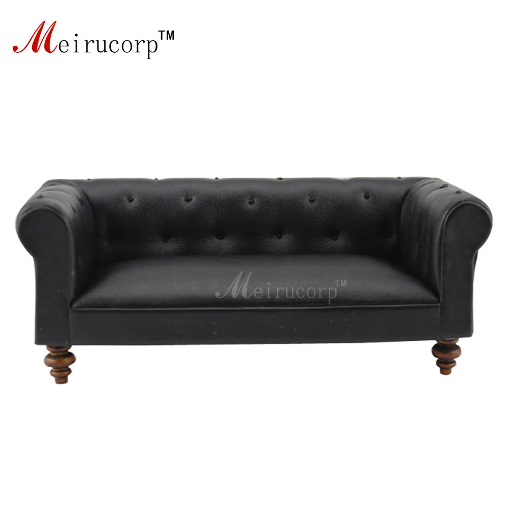 Meubles miniatures pour maison de poupée à l'échelle 1:12 - Canapé en cuir noir fait main