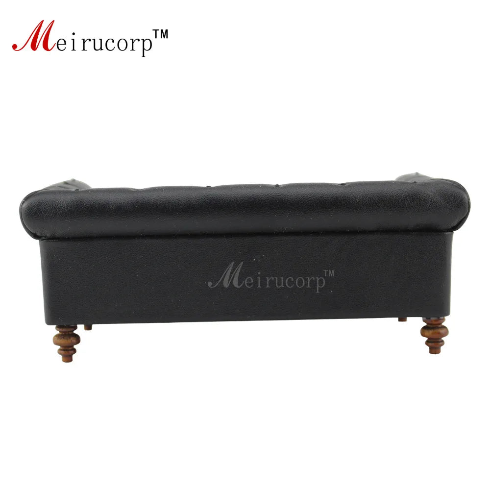 Meubles miniatures pour maison de poupée à l'échelle 1:12 - Canapé en cuir noir fait main