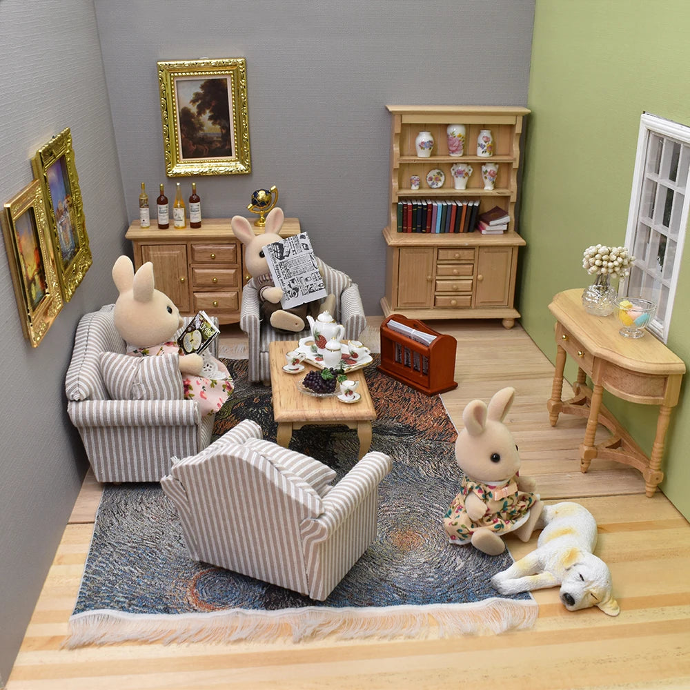 1:12 Scale Dollhouse Furniture Sofa Bookshelf Cabinet Coffee Table Miniature Living Room Accessories For Dollhouse Decoration