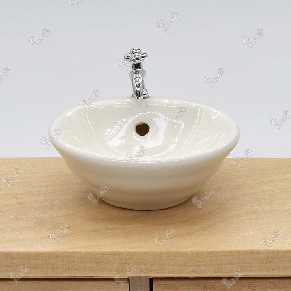 1:12 Scale Miniature Ceramic Bathroom Sink With Faucet For Dollhouse Accessories Miniature Furniture